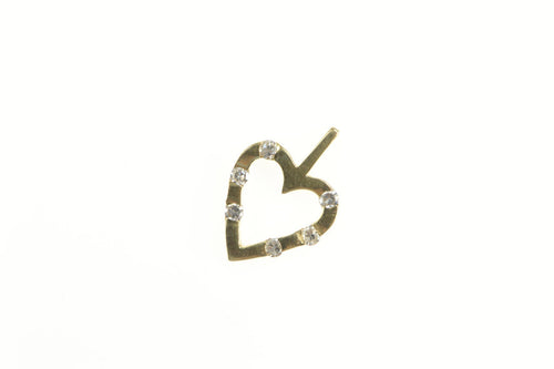 14K Diamond Inset Heart Love Symbol Pendant Yellow Gold