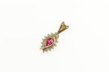 Load image into Gallery viewer, 10K Marquise Syn. Ruby Diamond Halo Simple Pendant Yellow Gold