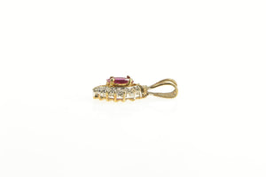 10K Marquise Syn. Ruby Diamond Halo Simple Pendant Yellow Gold