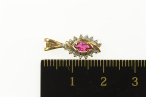 10K Marquise Syn. Ruby Diamond Halo Simple Pendant Yellow Gold