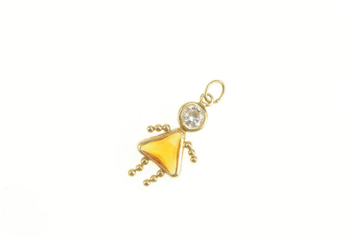 14K November Birthstone Baby Girl Syn. Citrine Charm/Pendant Yellow Gold