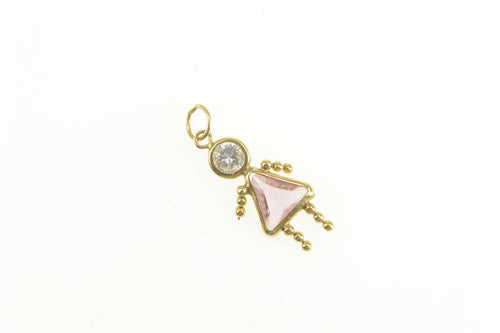 14K October Birthstone Baby Syn. Pink Topaz Charm/Pendant Yellow Gold