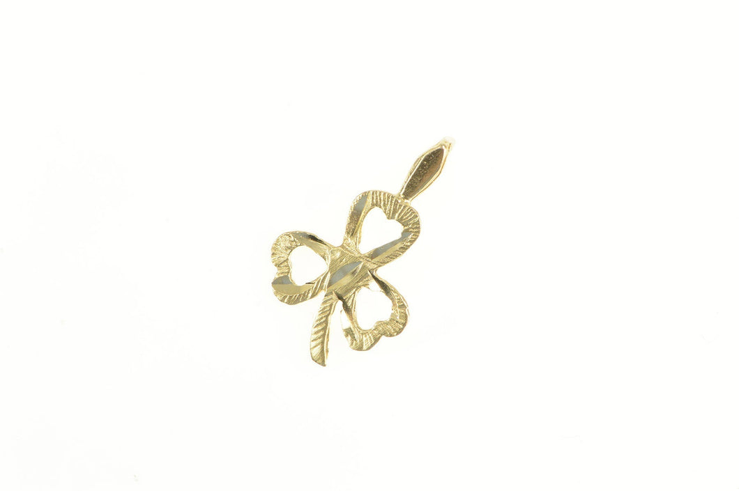 14K Diamond Cut Clover Shamrock Good Luck Charm/Pendant Yellow Gold