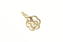 Load image into Gallery viewer, 12K Scalloped Trim Japanese Script Symbol Flower Charm/Pendant Yellow Gold