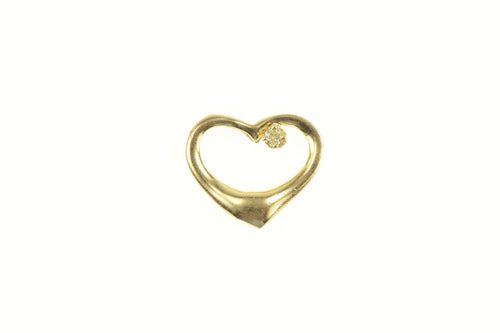 14K Diamond Inset Curvy Heart Love Symbol Pendant Yellow Gold