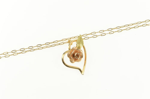 14K Black Hills Rose Heart Pendant Cable Chain Necklace 18