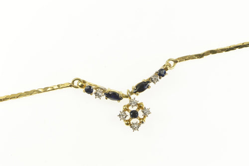 9K Sapphire Diamond Cluster Squared Box Chain Necklace 16.5