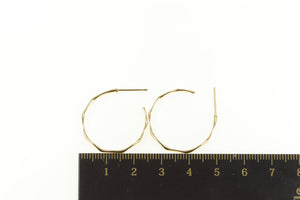 14K Simple Squared Flat Pressed Semi Hoop Earrings Yellow Gold