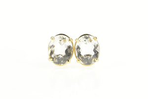 14K Oval Solitaire Classic Simple Stud Earrings Yellow Gold