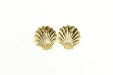 Load image into Gallery viewer, 14K Scallop Sea Shell Beach Ocean Motif Stud Earrings Yellow Gold