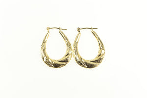 14K Puffy Scalloped Twist Oval Diamond Cut Hoop Earrings Yellow Gold