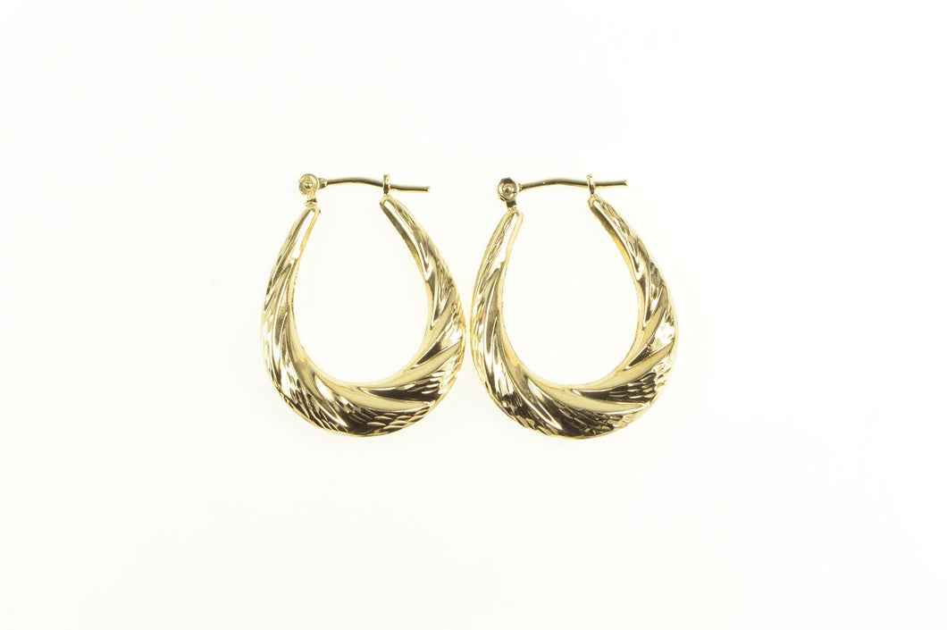 14K Puffy Scalloped Twist Oval Diamond Cut Hoop Earrings Yellow Gold