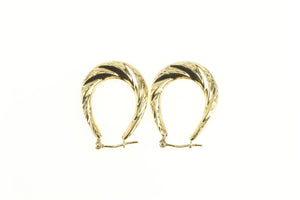 14K Puffy Scalloped Twist Oval Diamond Cut Hoop Earrings Yellow Gold