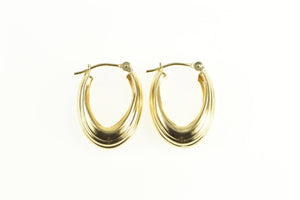 14K Puffy Scalloped Oval Hoop Classic Earrings Yellow Gold