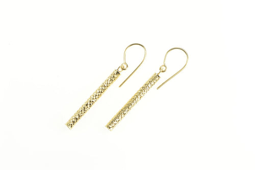 14K Diamond Cut Round Bar Pillar Dangle Hook Earrings Yellow Gold