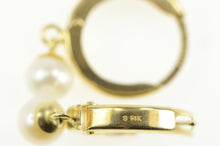 Load image into Gallery viewer, 14K Pearl Dangle Squared Huggies Hoop Earrings Yellow Gold