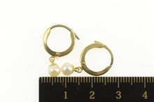 Load image into Gallery viewer, 14K Pearl Dangle Squared Huggies Hoop Earrings Yellow Gold