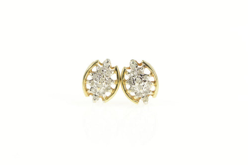 10K Marquise Diamond Cluster Classic Stud Earrings Yellow Gold