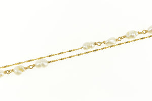 14K 3.3mm Pearl Beaded Retro Twist Chain Opera Necklace 35.5" Yellow Gold