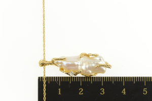 14K Baroque Pearl Diamond Vine Pendant Chain Necklace 16.25" Yellow Gold