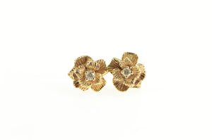 14K Diamond 3D Flower Rose Classic Stud Earrings Yellow Gold