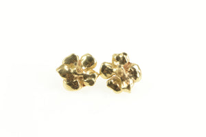 14K Diamond 3D Flower Rose Classic Stud Earrings Yellow Gold
