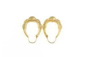 10K Scalloped Floral Arabesque Etched Oval Hoop Earrings Yellow Gold