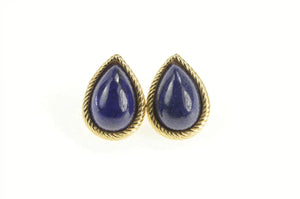 14K Pear Lapis Lazuli Cabochon Retro Stud Earrings Yellow Gold