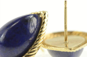 14K Pear Lapis Lazuli Cabochon Retro Stud Earrings Yellow Gold