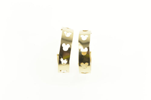 14K Walt Disney Mickey Mouse Squared Hoop Earrings Yellow Gold