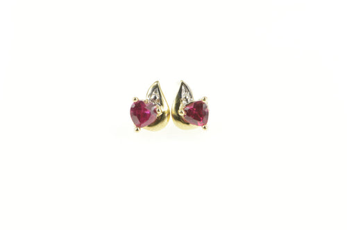 10K Heart Ruby Diamond Accent Classic Stud Earrings Yellow Gold