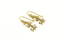 Load image into Gallery viewer, 14K Pearl Ornate Scroll Dangle Retro Statement Earrings Yellow Gold