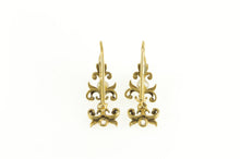 Load image into Gallery viewer, 14K Pearl Ornate Scroll Dangle Retro Statement Earrings Yellow Gold