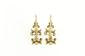 14K Pearl Ornate Scroll Dangle Retro Statement Earrings Yellow Gold