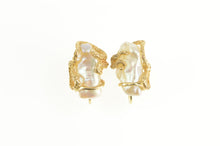 Load image into Gallery viewer, 14K Baroque Pearl Diamond Vine Screw Back Earrings Yellow Gold