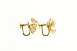 14K Baroque Pearl Diamond Vine Screw Back Earrings Yellow Gold
