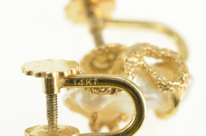 14K Baroque Pearl Diamond Vine Screw Back Earrings Yellow Gold