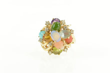 Load image into Gallery viewer, 14K Retro Opal Coral Diamond Turquoise Cocktail Ring Yellow Gold