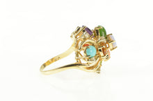 Load image into Gallery viewer, 14K Retro Opal Coral Diamond Turquoise Cocktail Ring Yellow Gold