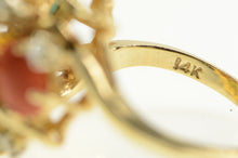 Load image into Gallery viewer, 14K Retro Opal Coral Diamond Turquoise Cocktail Ring Yellow Gold