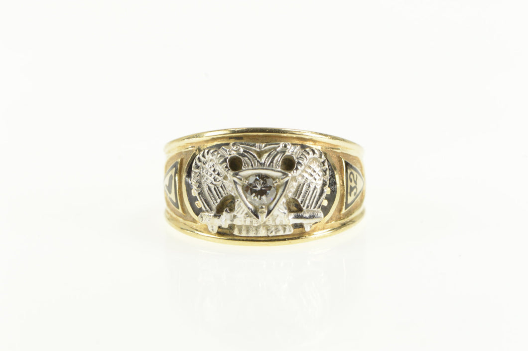 14K Masonic Diamond 32nd Degree Eagle Mason Ring Yellow Gold