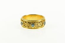Load image into Gallery viewer, 22K Artisanal Blue Topaz Ornate Swirl Wedding Band Ring Yellow Gold