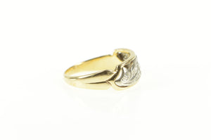 14K Art Deco Diamond Swirl Squared Band Ring Yellow Gold