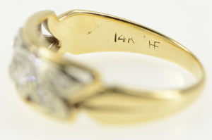 14K Art Deco Diamond Swirl Squared Band Ring Yellow Gold