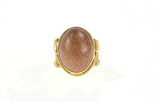 14K Oval Goldstone Retro Cocktail Statement Ring Yellow Gold