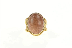 14K Oval Goldstone Retro Cocktail Statement Ring Yellow Gold