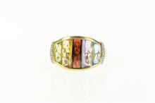 Load image into Gallery viewer, 10K Brazil Mix Rainbow Faceted Diamond Graduated Ring Yellow Gold