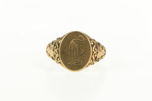 14K Victorian Etched Monogram Initial E F J Ring Yellow Gold
