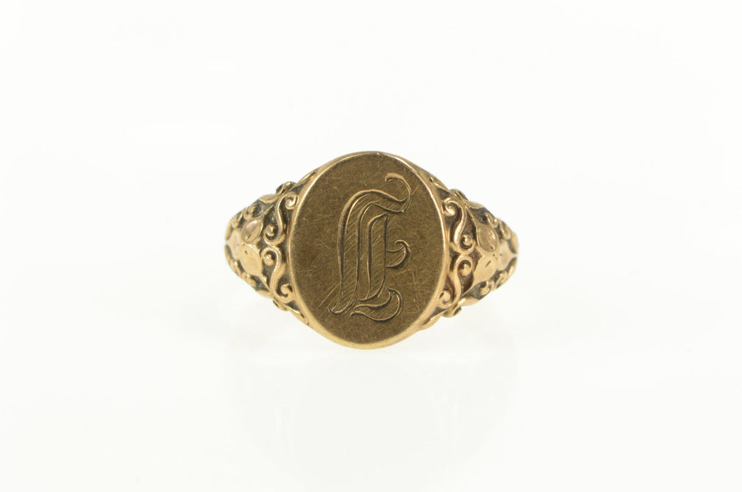 14K Victorian Etched Monogram Initial E F J Ring Yellow Gold