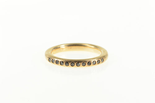 14K Black Diamond Rounded Flush Wedding Band Ring Yellow Gold
